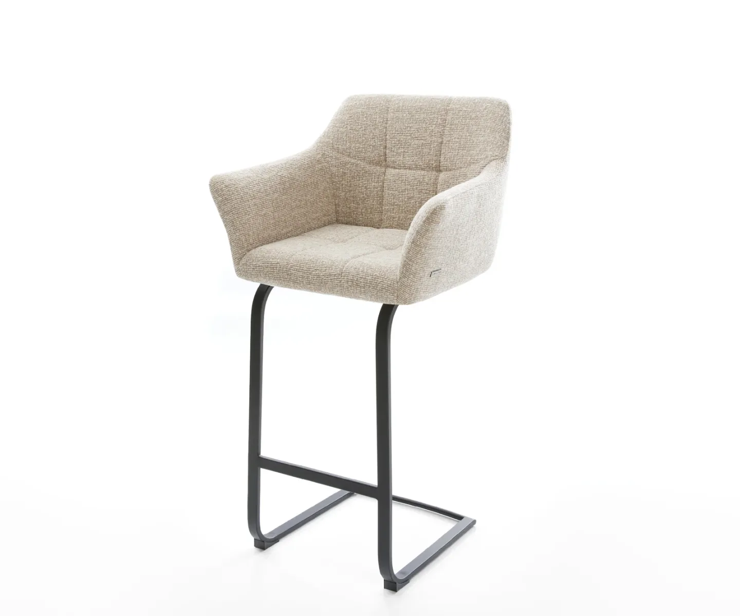 Barstuhl Yulo-Flex Webstoff Soft Beige Freischwinger Flach Metall Schwarz