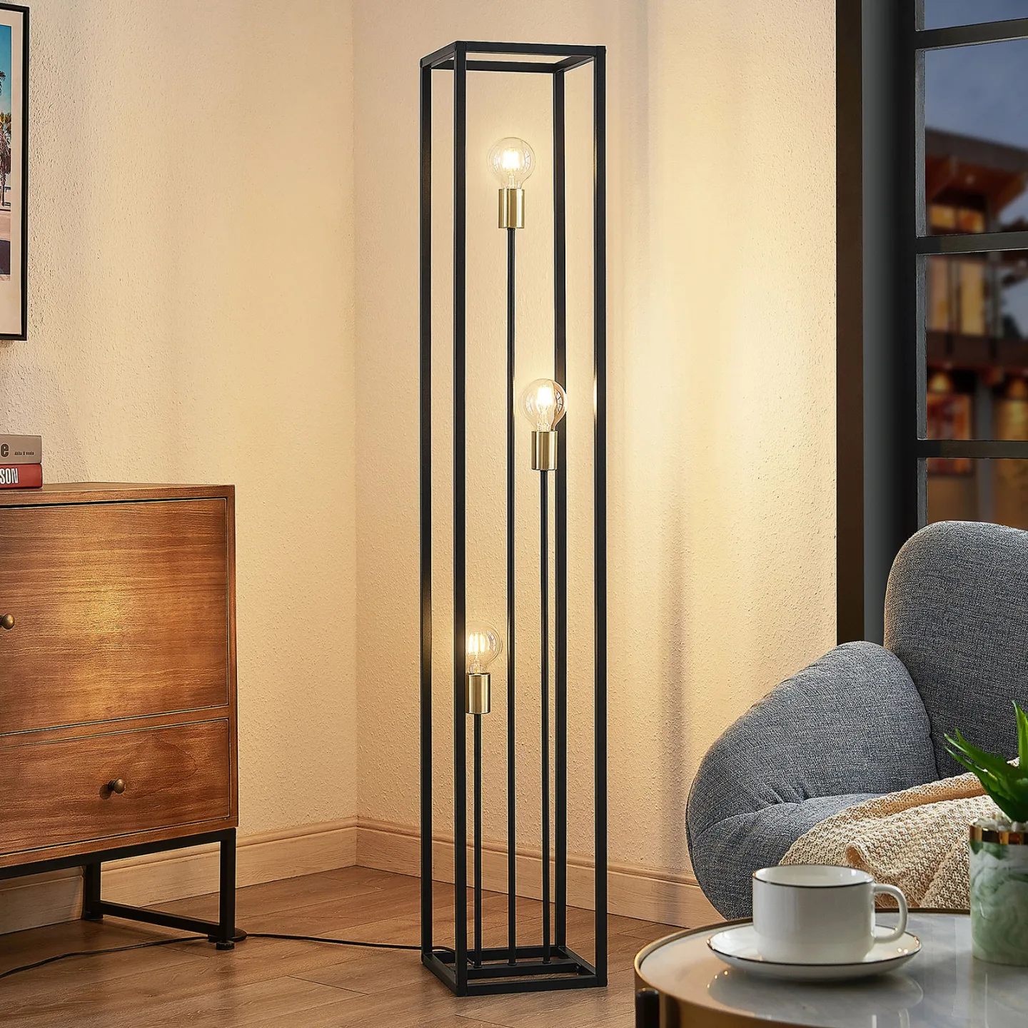 Tiliane Stehleuchte Matt Black - Lindby Tiliane - Wohnzimmer - Modern - Metall
