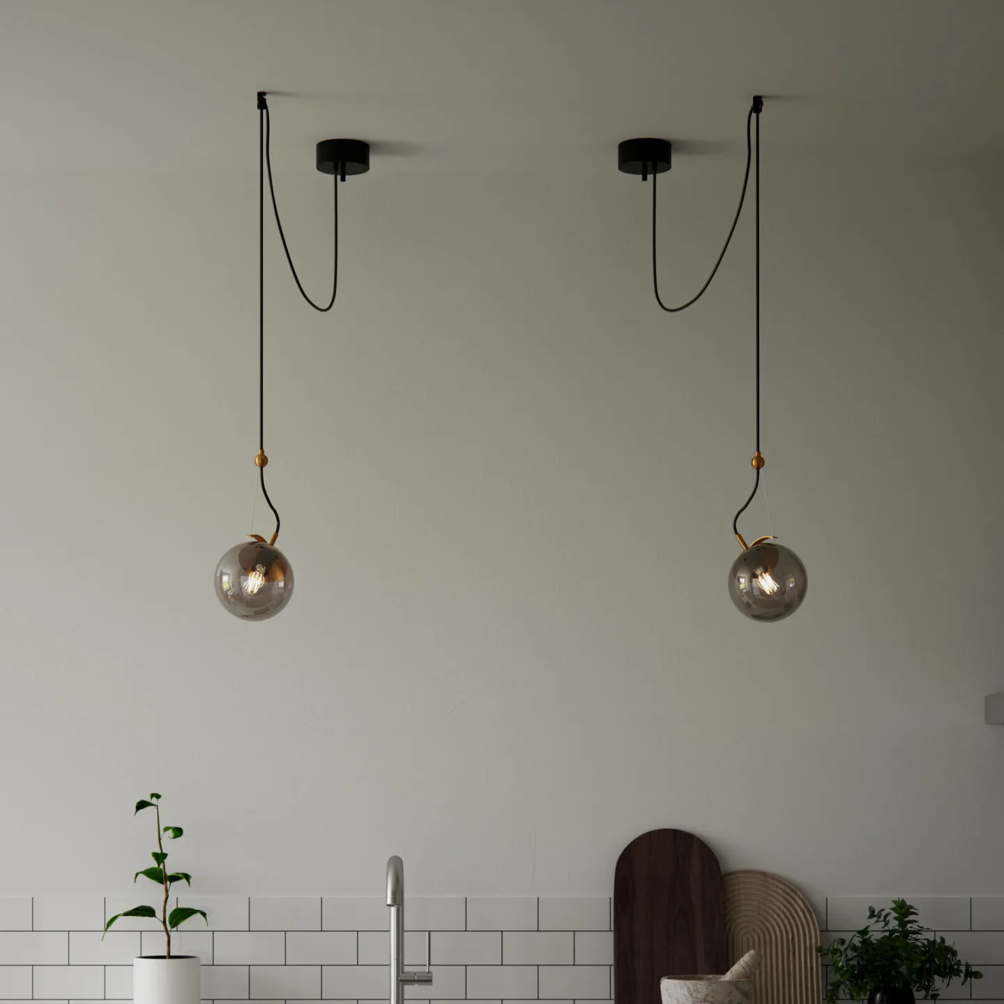 Carry Pendelleuchte Grey - By Rydéns - Wohnzimmer - Skandinavisch - Glas - Mit Schirm