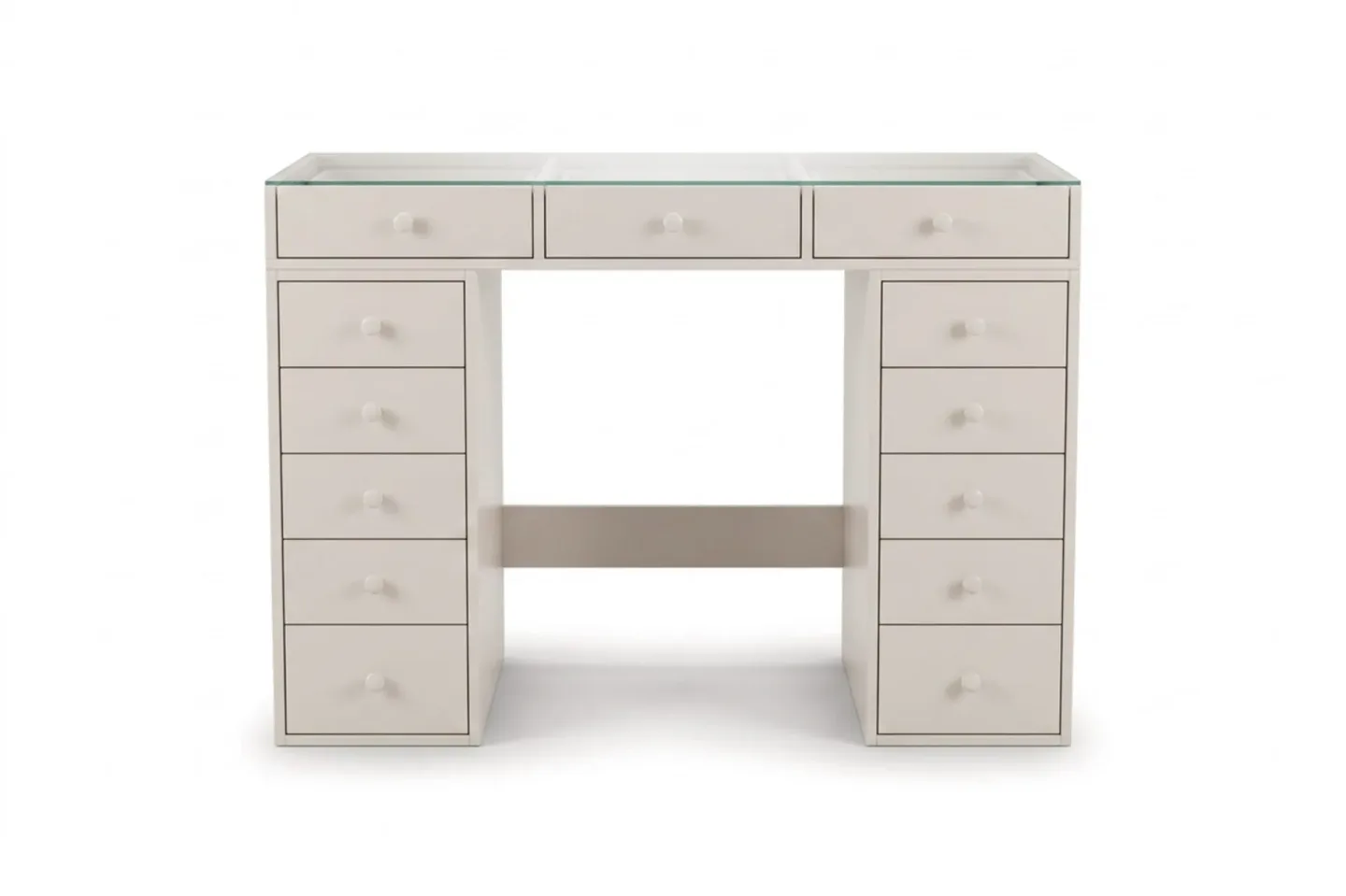 Glow Sminkbord 120 cm med glasskiva förvaring med lådor - Beige