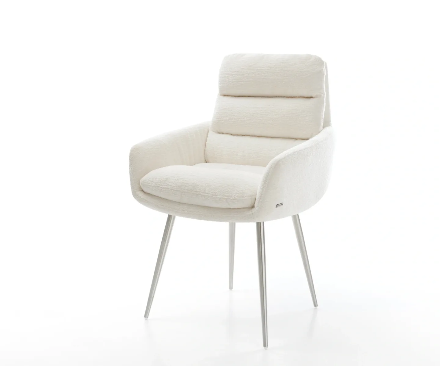 Esszimmerstuhl Abelia-Flex mit Armlehnen Bouclé Soft Beige 4-Fuß konisch Edelstahl