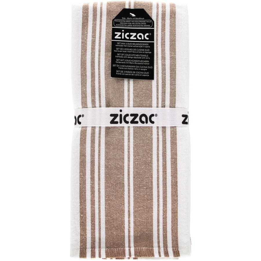 ZICZAC Geschirrtuch Duo Stripe weiss/braun Streifen Baumwolle 50 x 76 cm