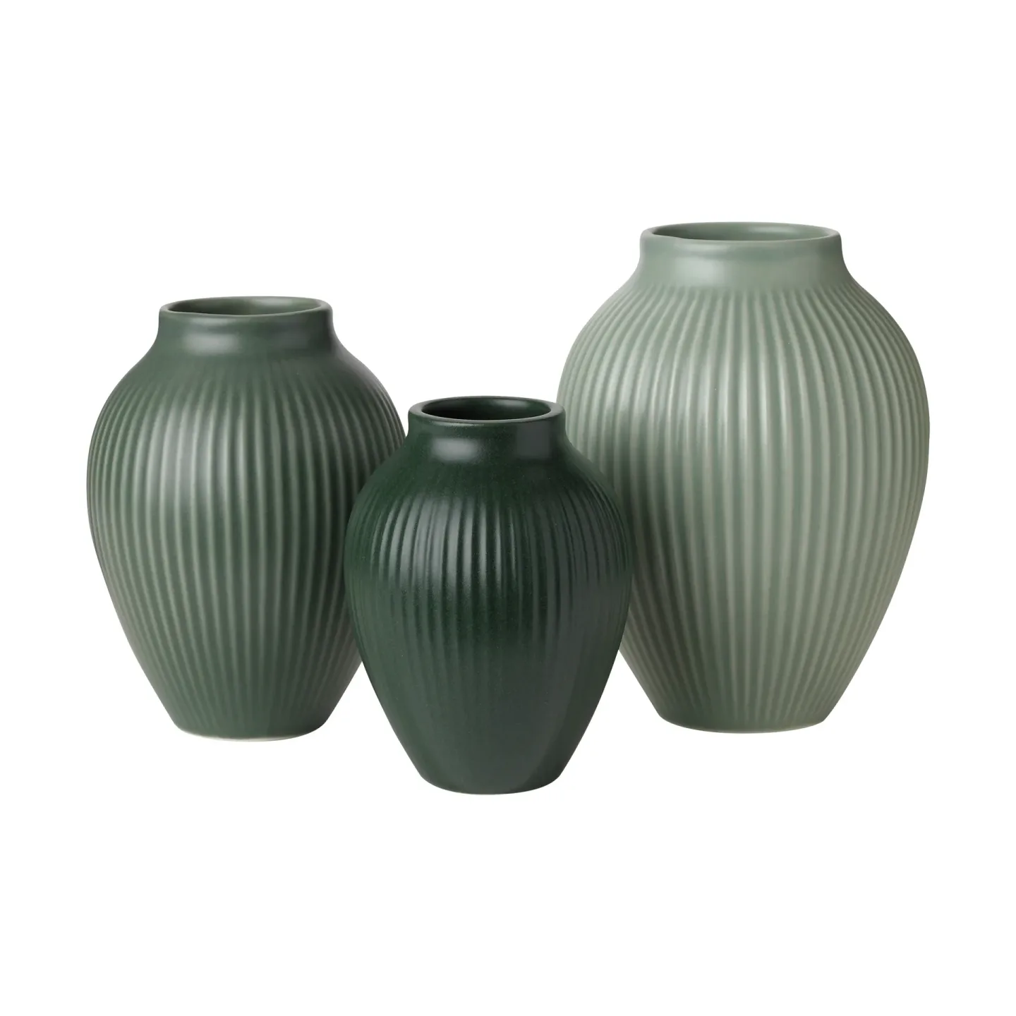 Knabstrup Keramik Knabstrup Mini-Vase Ripple matt 3-teilig Misty green-celadon green-dark green