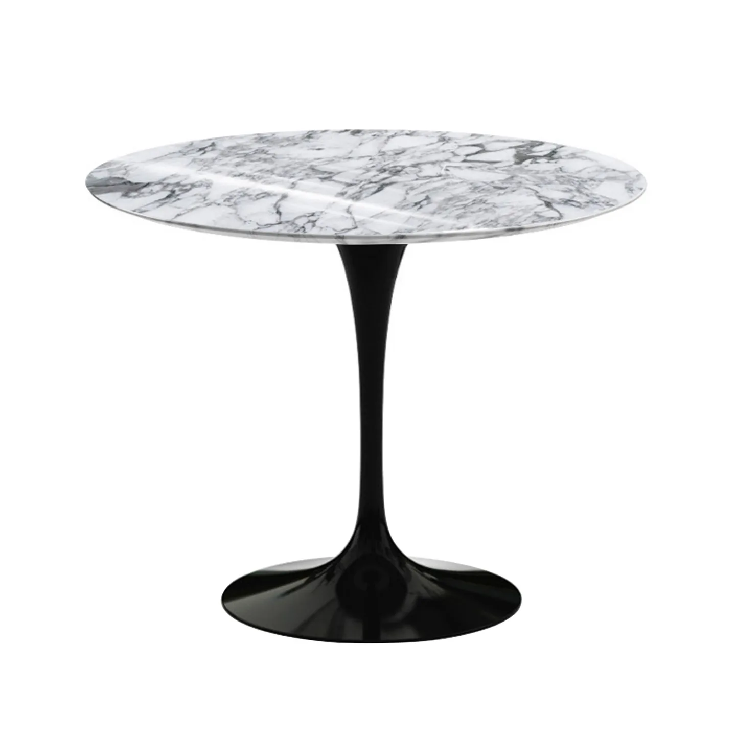 Knoll - Saarinen Round Table - Matbord, Ø 91 cm, Svart underrede, skiva i glansig vit Arabescato marmor - Matbord - Eero Saarinen - Vit - Metall/Sten