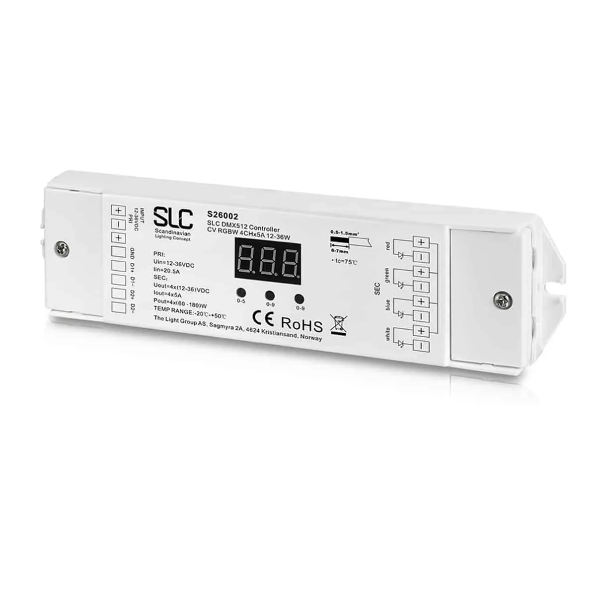 Controller 4x5A 480W DMX_512 IP20