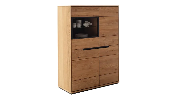 Highboard mit Glastür Wildeiche geölt massiv 93 cm - ARAYA