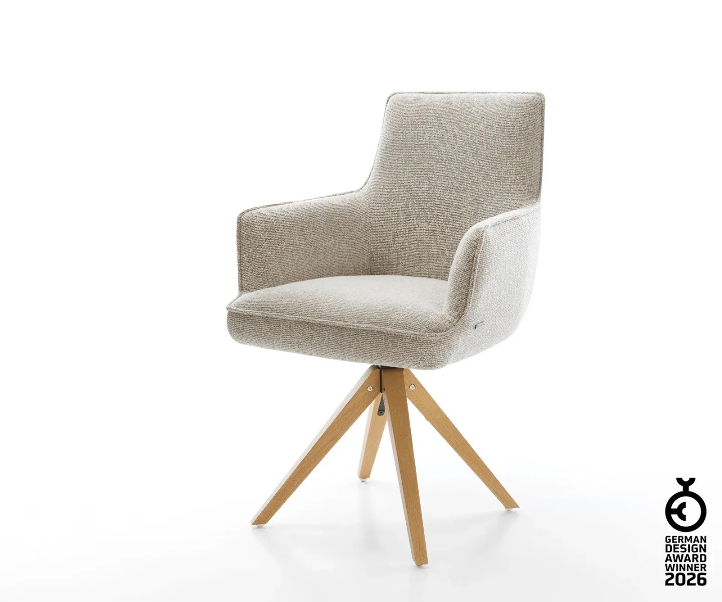 Drehstuhl Heira-Flex mit Armlehnen Webstoff Soft Beige Holzgestell kantig Natur 360° drehbar Taschenfederkern