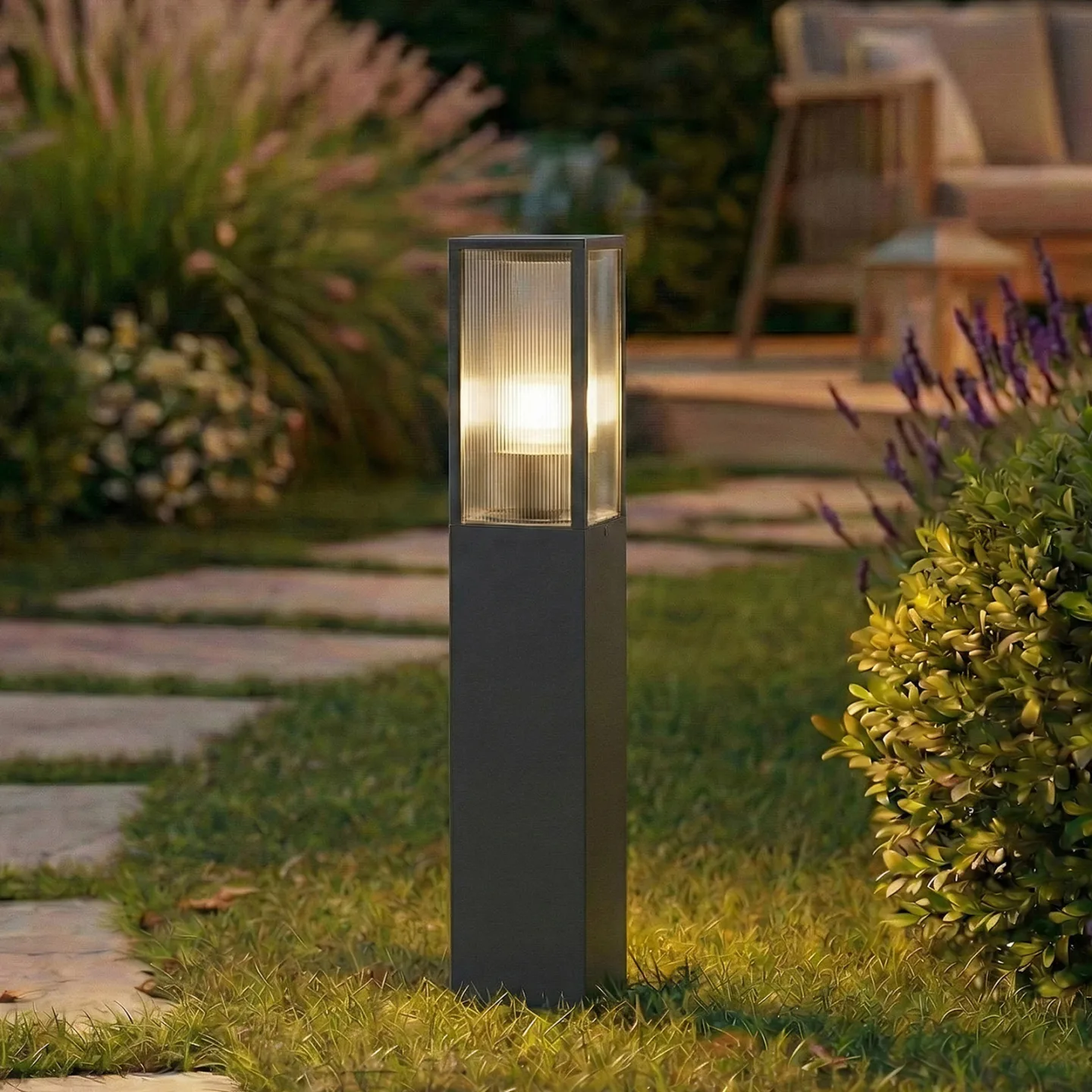 Peldar väglampa, 80 cm, antracit/räfflad – Lindby - Terrass - Modern - Aluminium - Med en ljuskälla