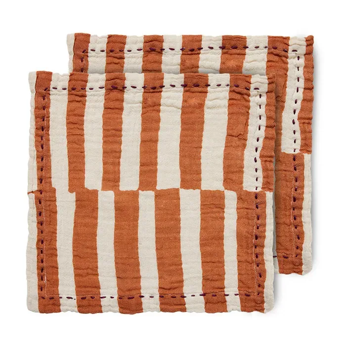 HKliving Striped Baumwollserviette 30 x 30cm 2er Pack Tangerine