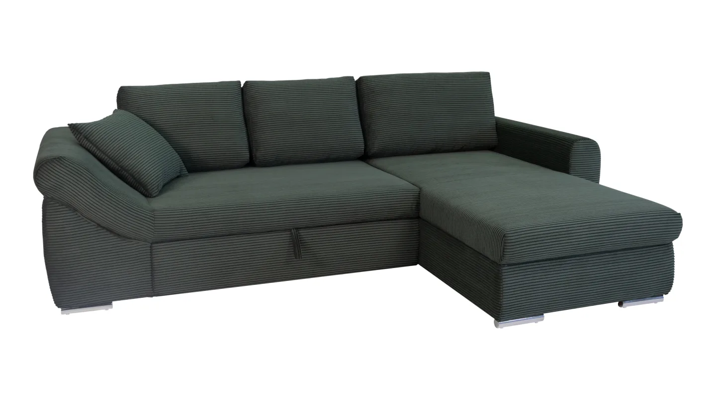 Ecksofa Schlaffunktion Bettkasten grün Cord 261 cm - RAMONA