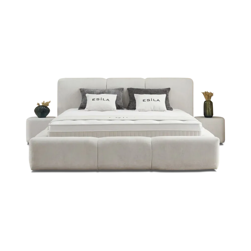 Premium Boxspringbett 140×200 komplett mit Matratze, Topper & Bettkasten, Stoff Creme, Esila
