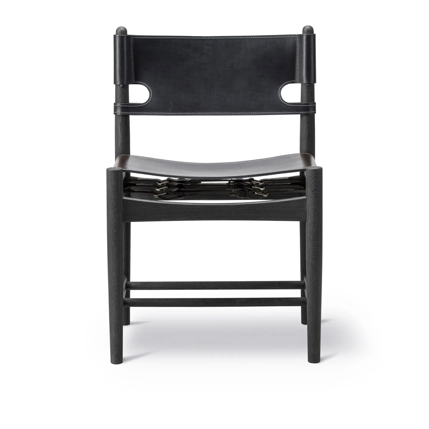 Fredericia Furniture - The Spanish Dining Chair Svartlackad ek / Svart läder - Matstolar - Børge Mogensen - Svart - Läder/Trä