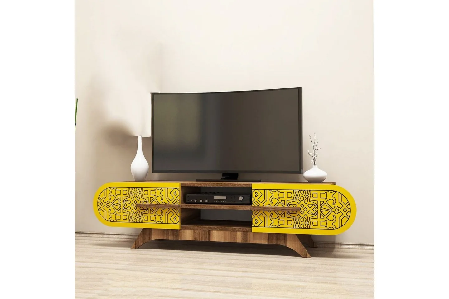 Defneia Tv-bänk 145 cm - Valnöt/Gul