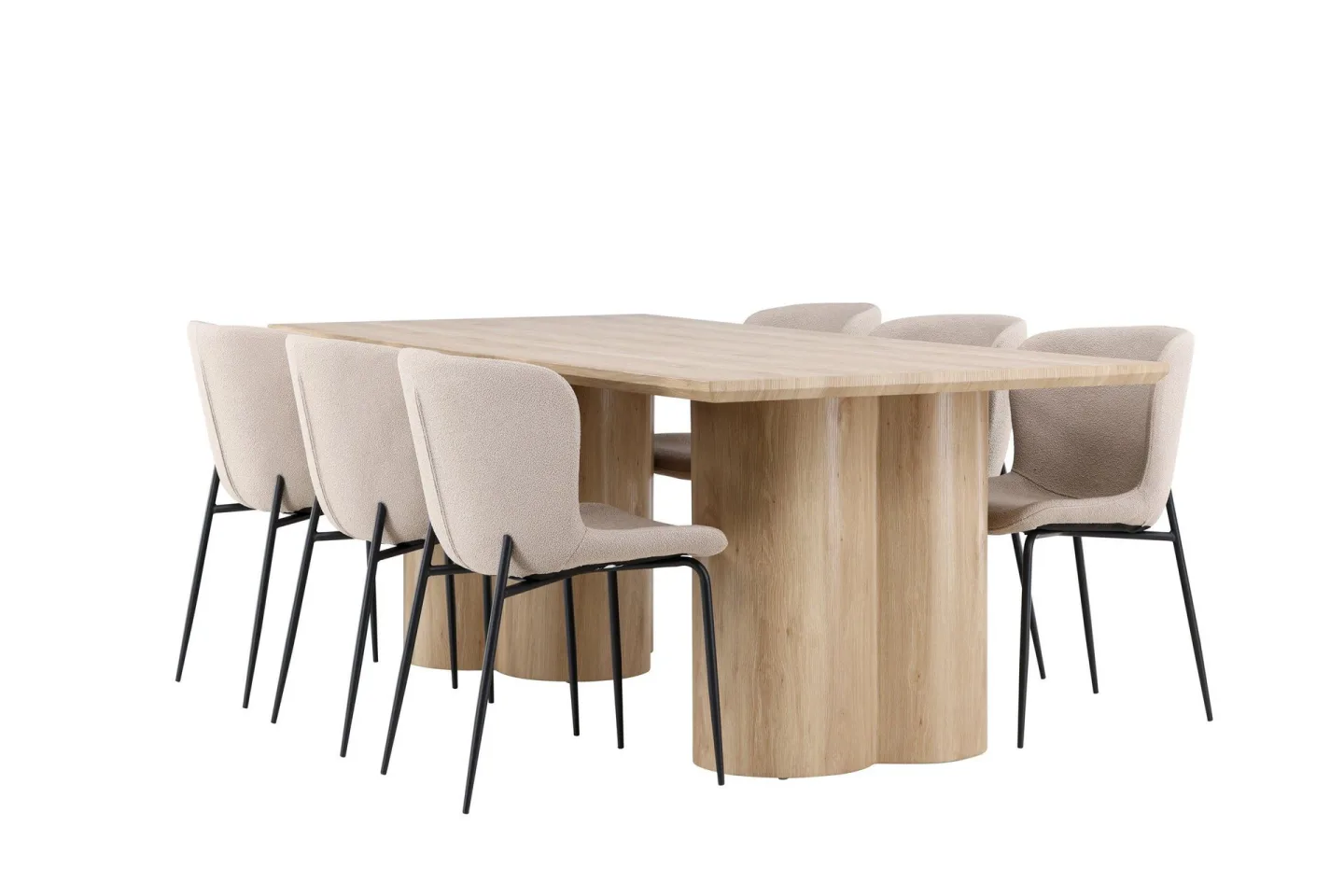 Olivia Matgrupp 210 cm Rektangulär med 6 Modesto stolar - Whitewash/Beige