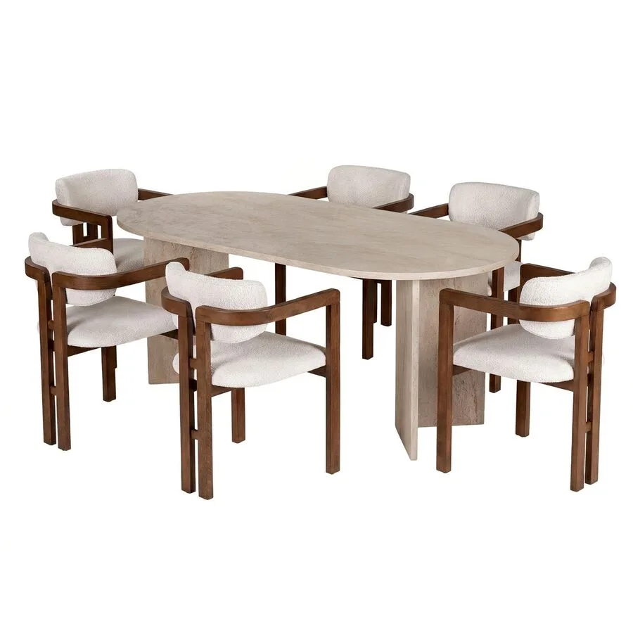 Essgruppe Georis Travertin, Nussbaum, Weiß 100% Melaminbeschichtete Spanplatte Massivholz B 180 T 90 cm