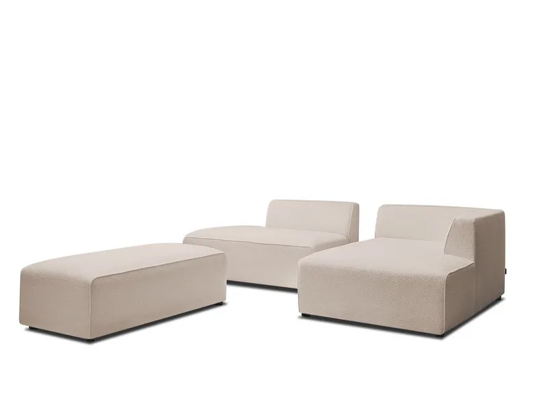 Ecksofa mit Hocker BOBOCHIC MEGEVE Boucle-Stoff beige