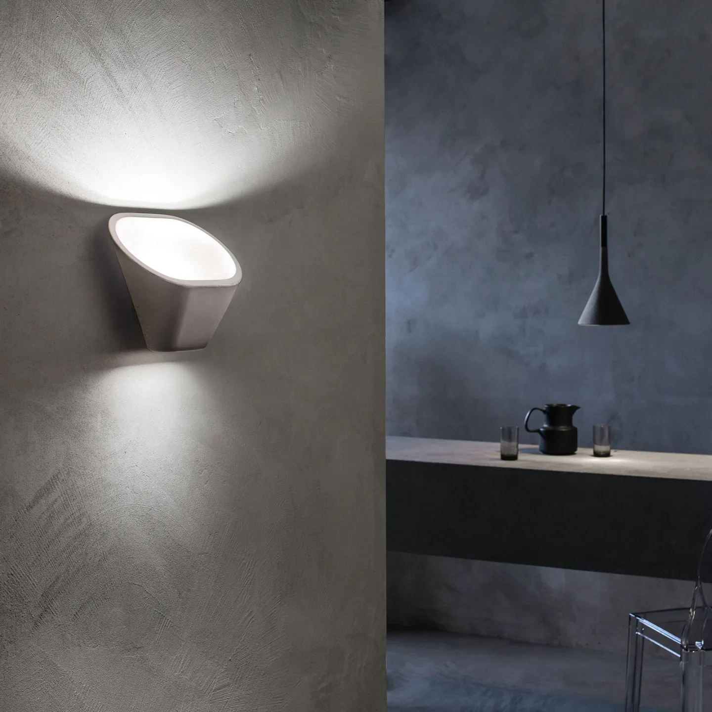 Aplomb Wandleuchte, weiß, R7s - Foscarini Aplomb R7s - Wohnzimmer - Design - Beton - Mehrflammig