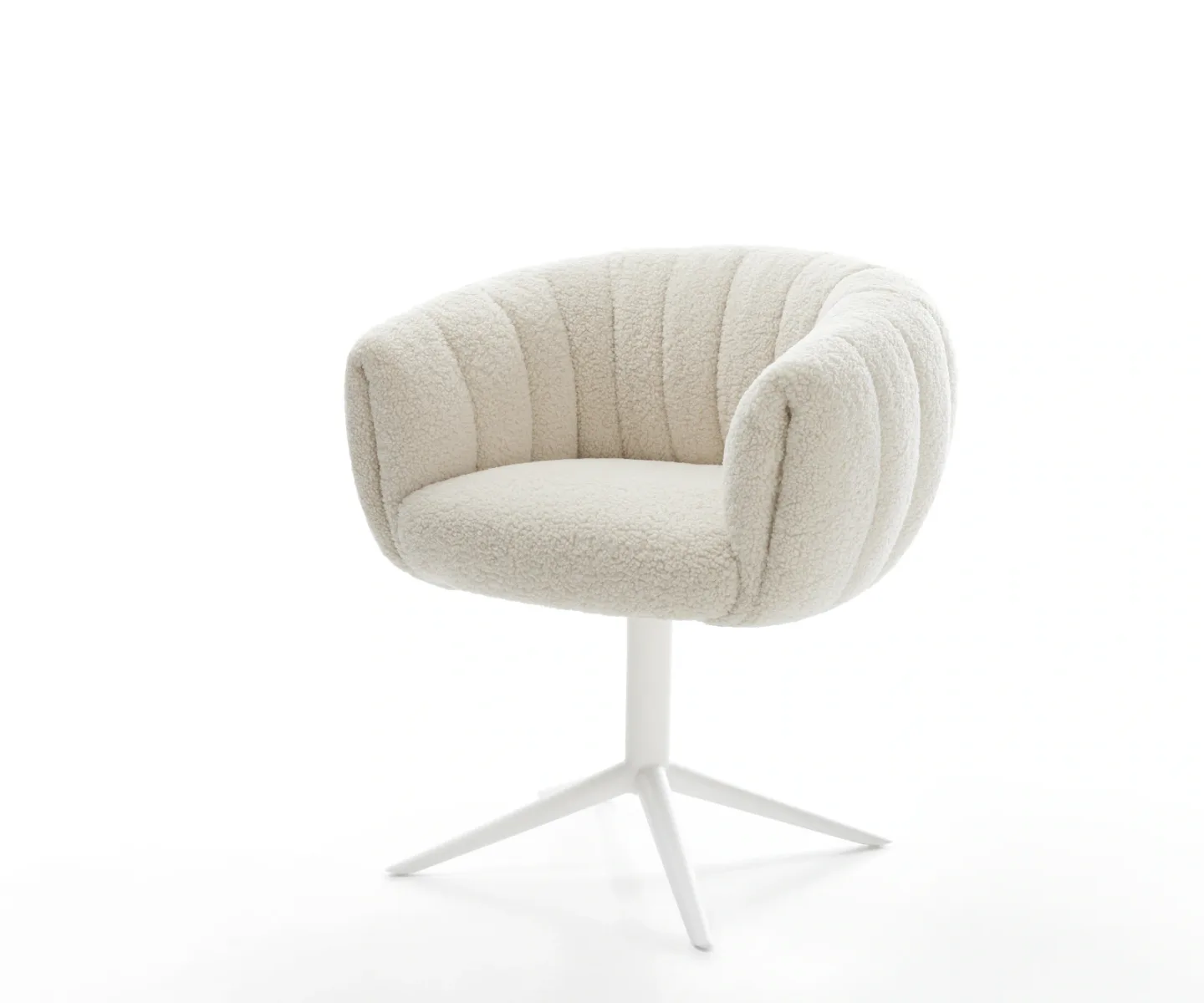 Drehstuhl Jada-Flex Teddystoff Beige Fußkreuz Weiß 360° drehbar Wippfunktion Taschenfederkern