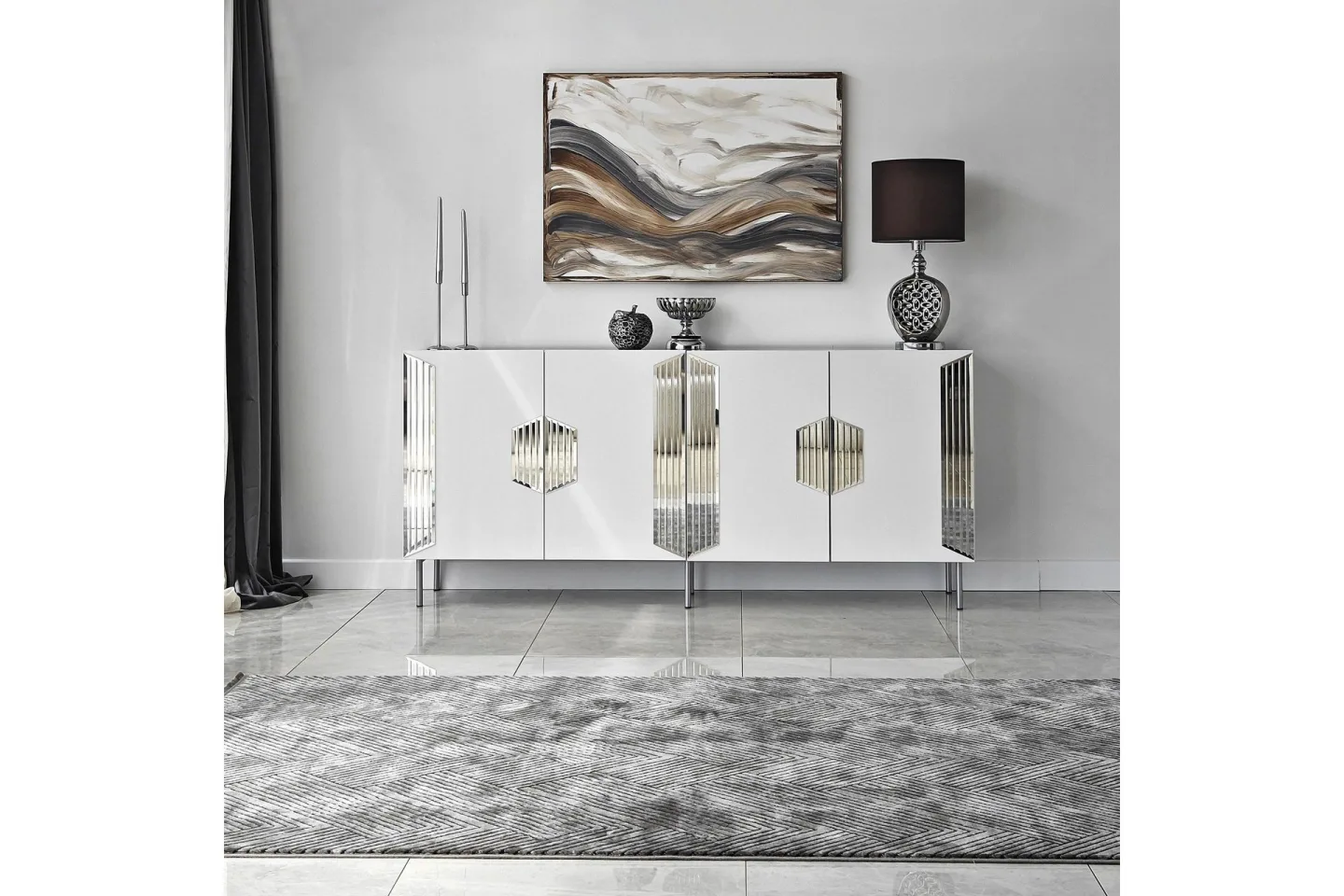 Stedum Konsollbord 180 cm - Vit/Silver