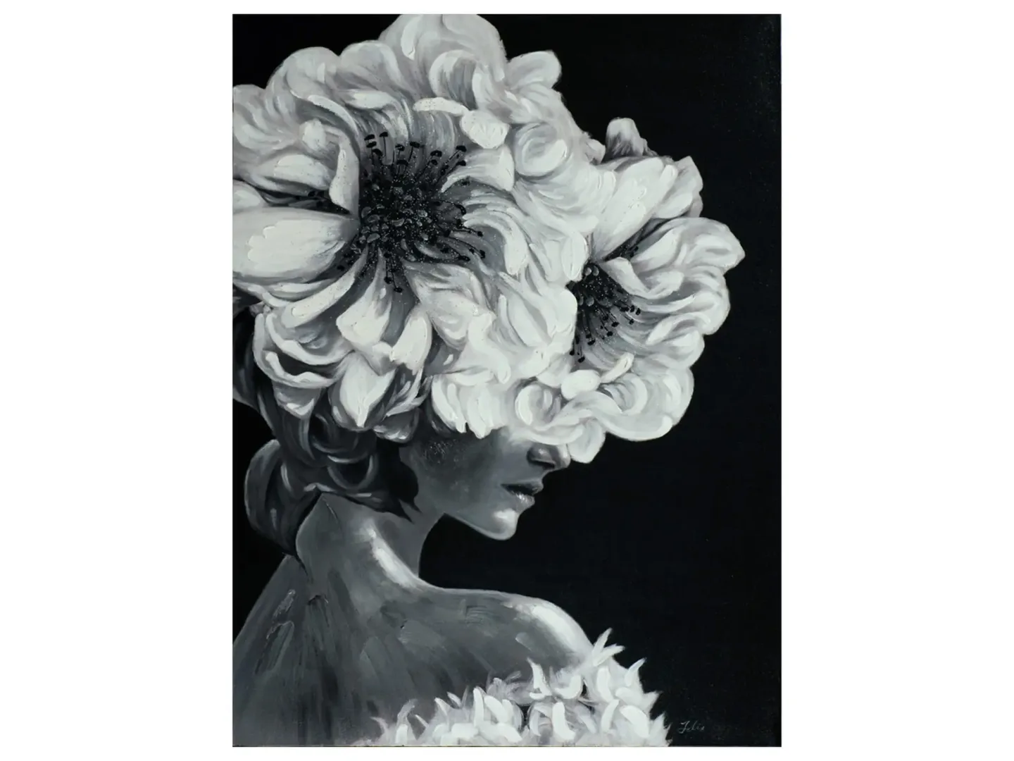 image LAND Bild Lady mit Blumenperücke in Schwarz-Weiss | Schubiger Möbel