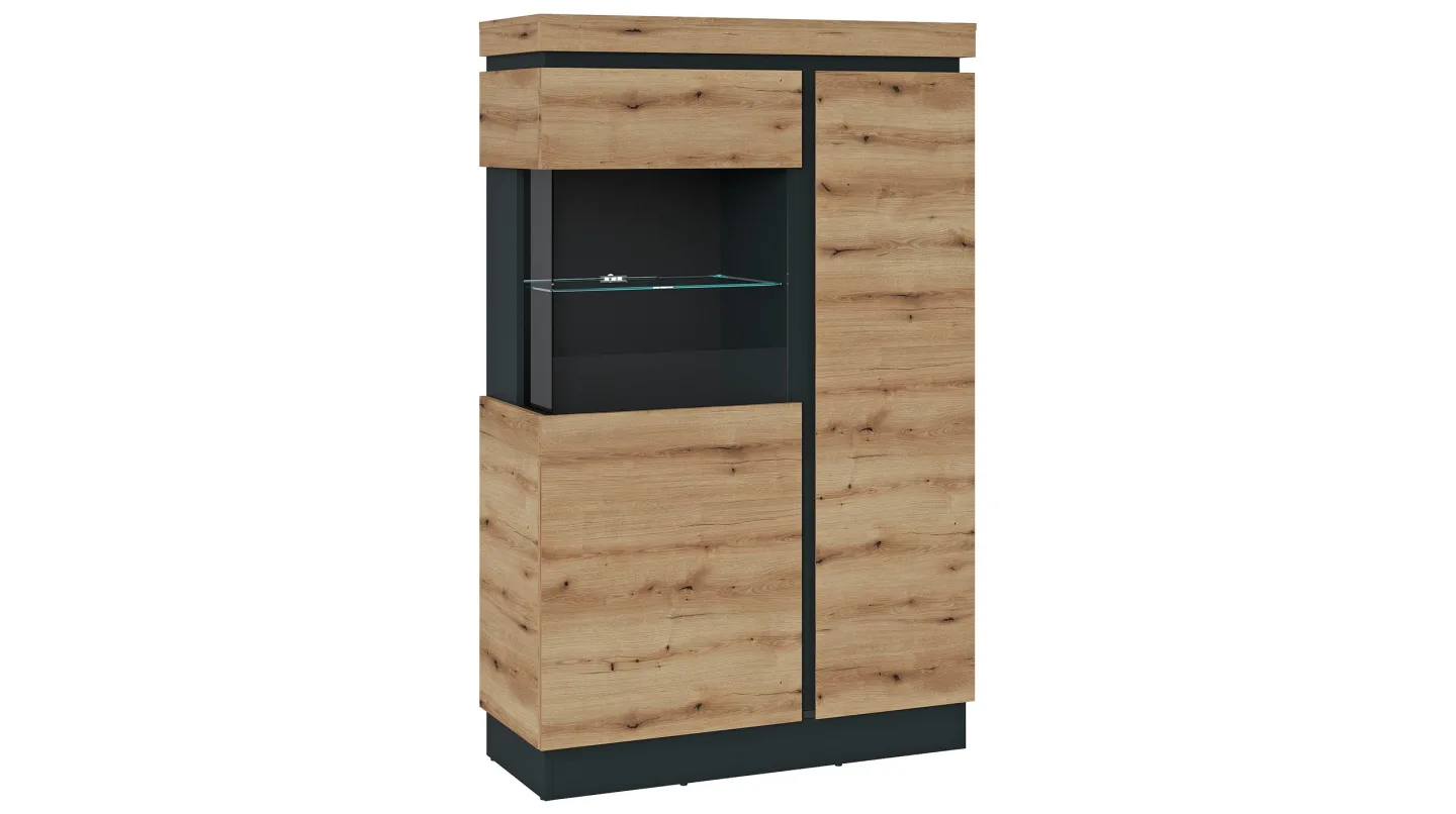 Vitrine mit Glastür Coast Evoke Eiche - grau Breite 103 cm - CORTE