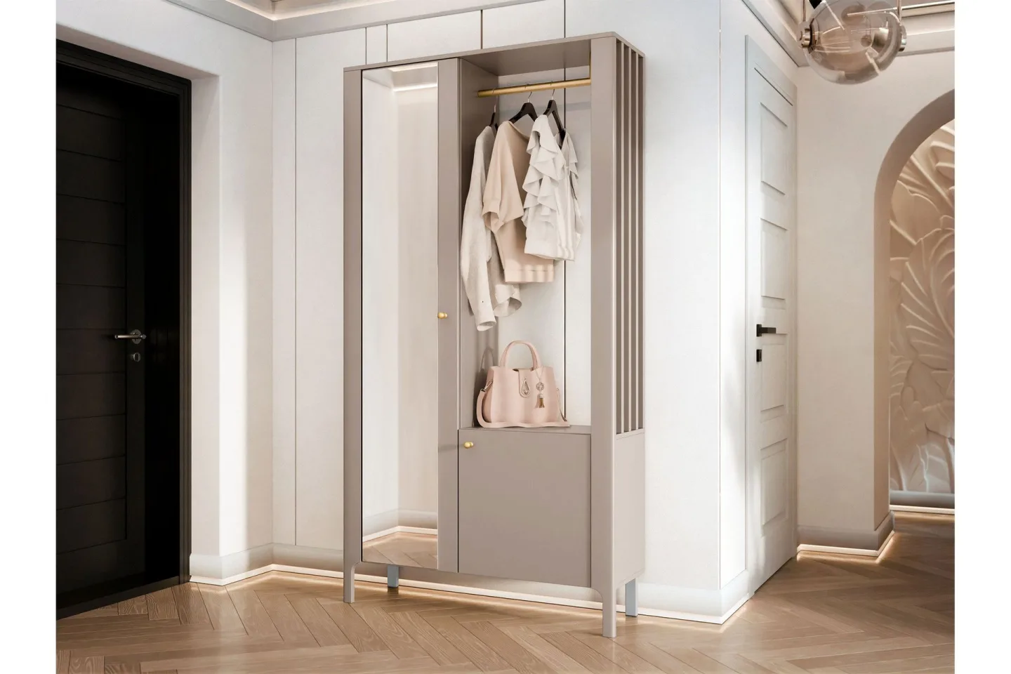 Aggarwal Garderob med Spegel 105x197 cm - Beige