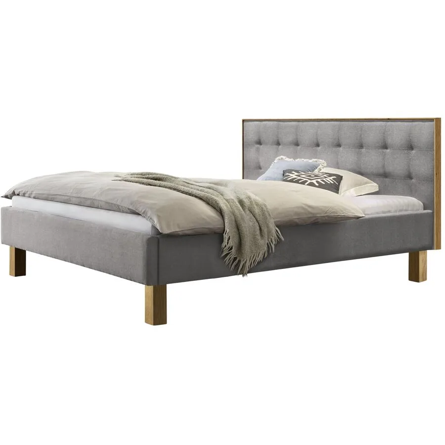 Hasena Bett Dream Pronto Grau, Natur Stoff, Eiche Massivholz 160 x 200 cm