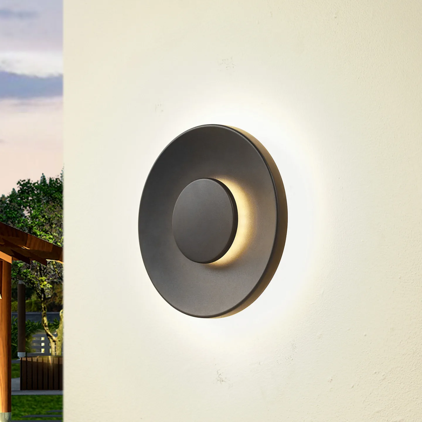 Kayana utendørs LED-vegglampe, svart, aluminium, 24 cm – Lucande - Terrasse - Moderne - Rund