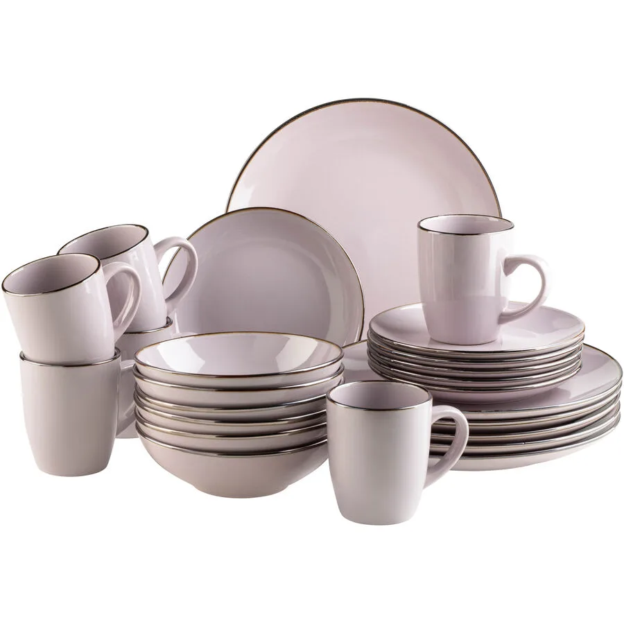 MÄSER Geschirr-Set Metallic Rim Lavendel Steinzeug 24 Stk