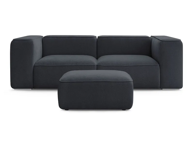2er Sofa mit Hocker BOBOCHIC ZEPHYR Stoff mit Textur dunkelblau