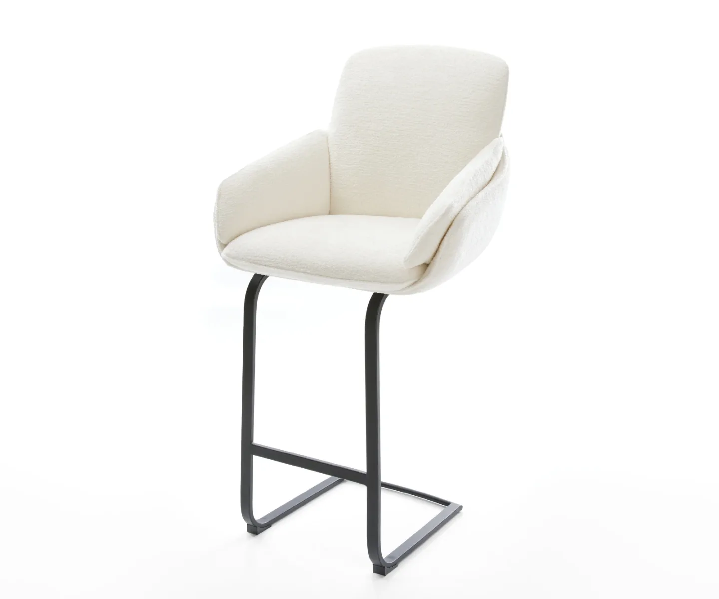 Barstuhl Luan-Flex Bouclé Soft Beige Freischwinger Flach Metall Schwarz