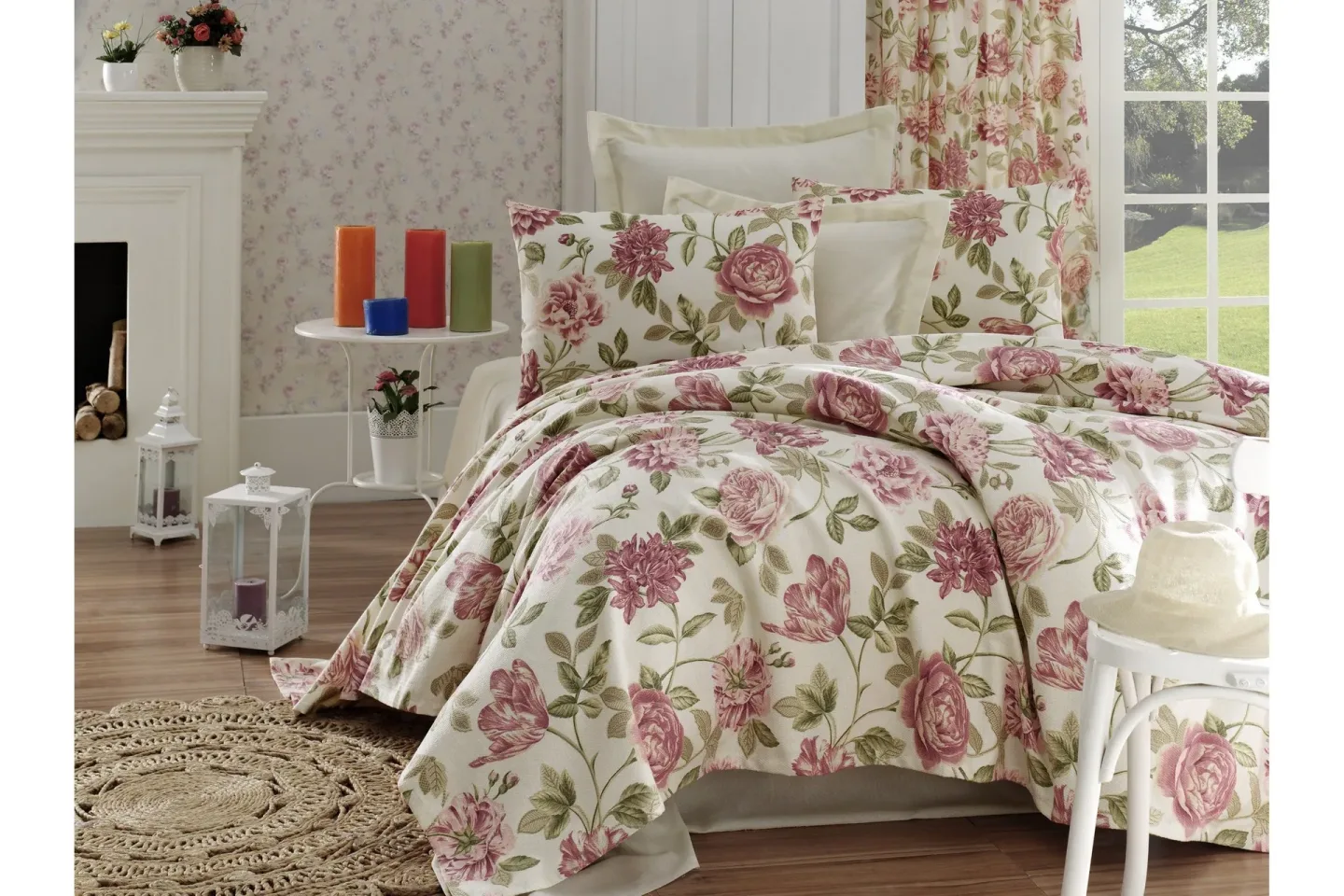 EnLora Home Överkast Enkelt 160x235+Lakan+Kuddfodral - Rosa