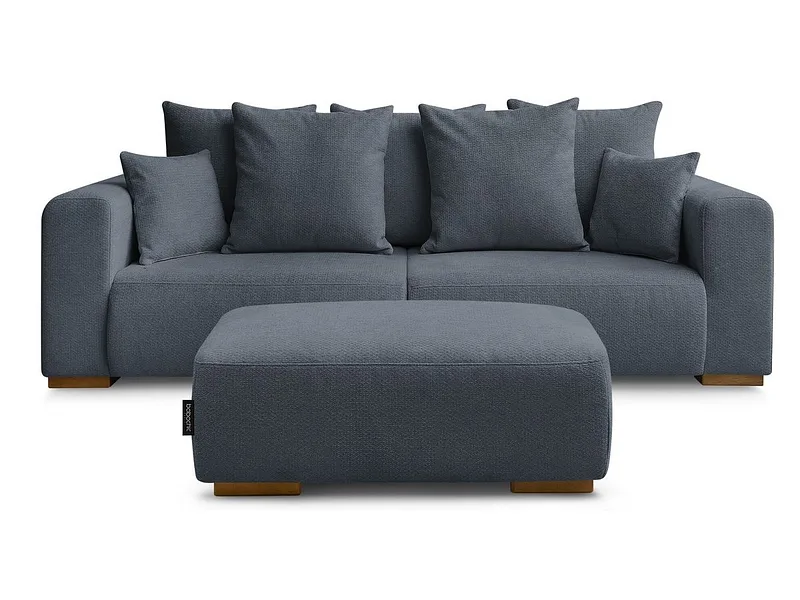 3er Sofa mit Hocker BOBOCHIC SIDONIE Stoff chiniert dunkelblau