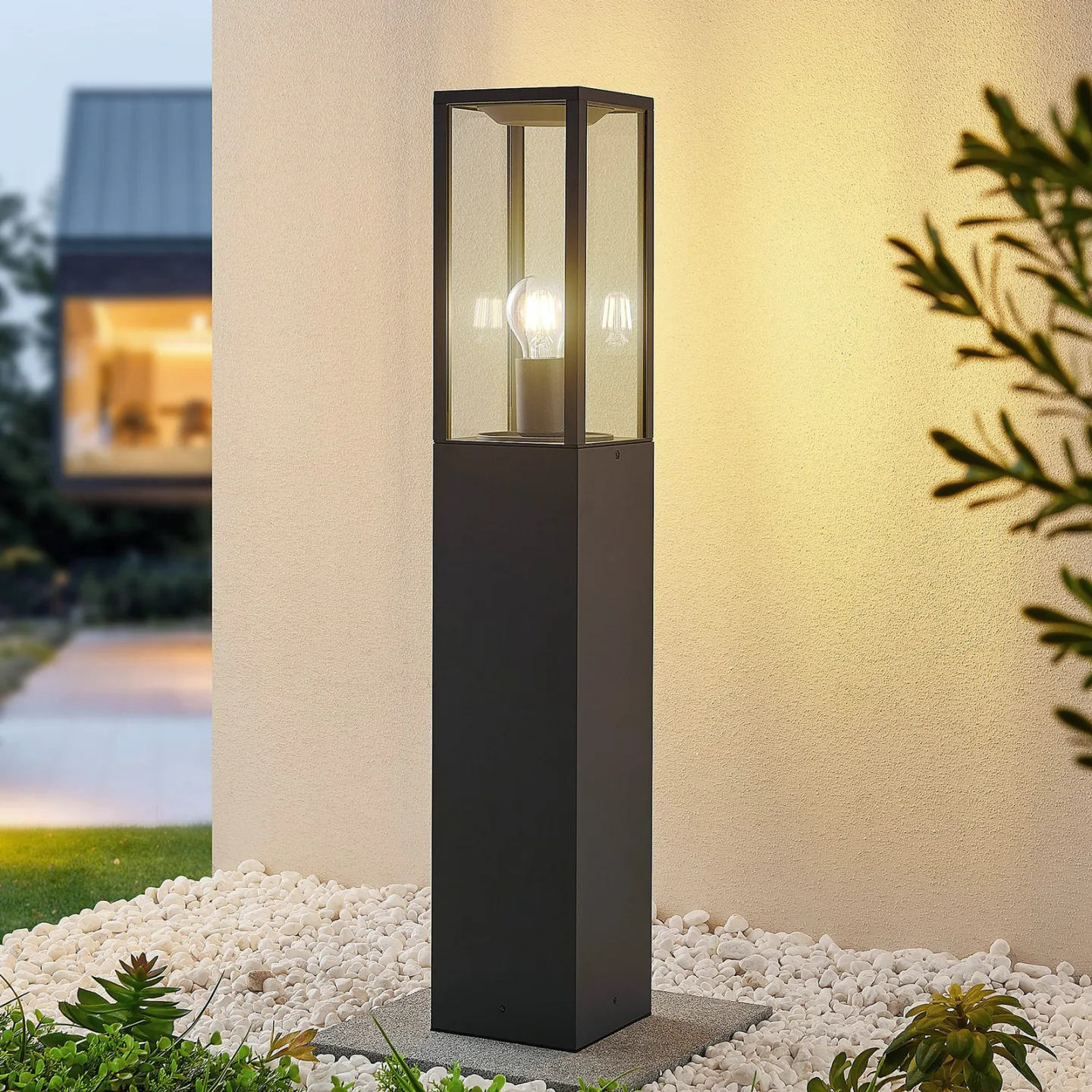 Peldar Garten Leuchte H80 Dark Grey/Clear - Lindby - Terrasse - Modern - Metall - Einflammig