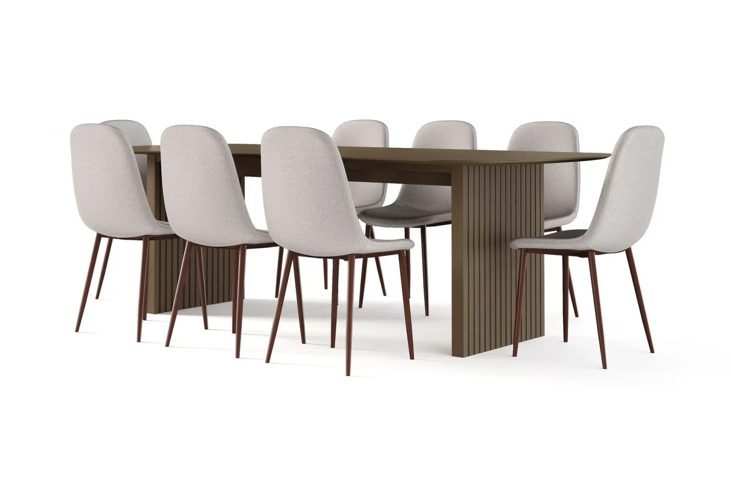 Richeto Matbord Rökt Ek 240 cm valnöt + 8 st Nibe stol beige med valnöt ben - Brun/Beige