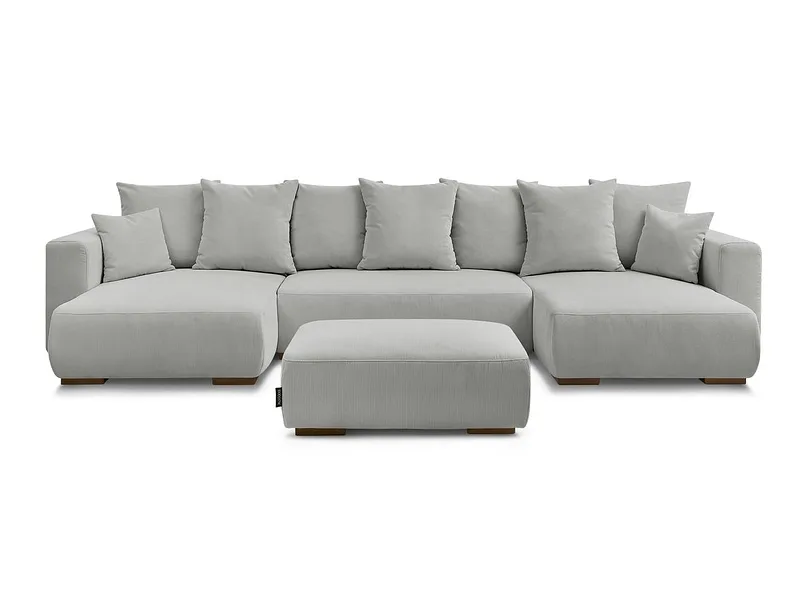 Panorama-Ecksofa mit Hocker BOBOCHIC SIDONIE Cord-Stoff hellgrau
