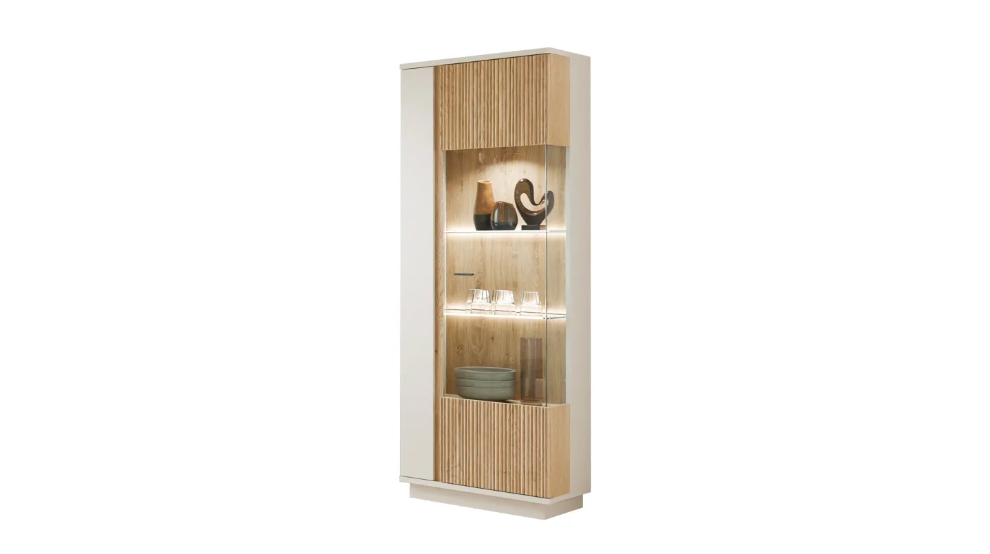 Vitrine mit Glastür Beige-Kaschmir - Eiche - Breite 62 cm - MOSANO