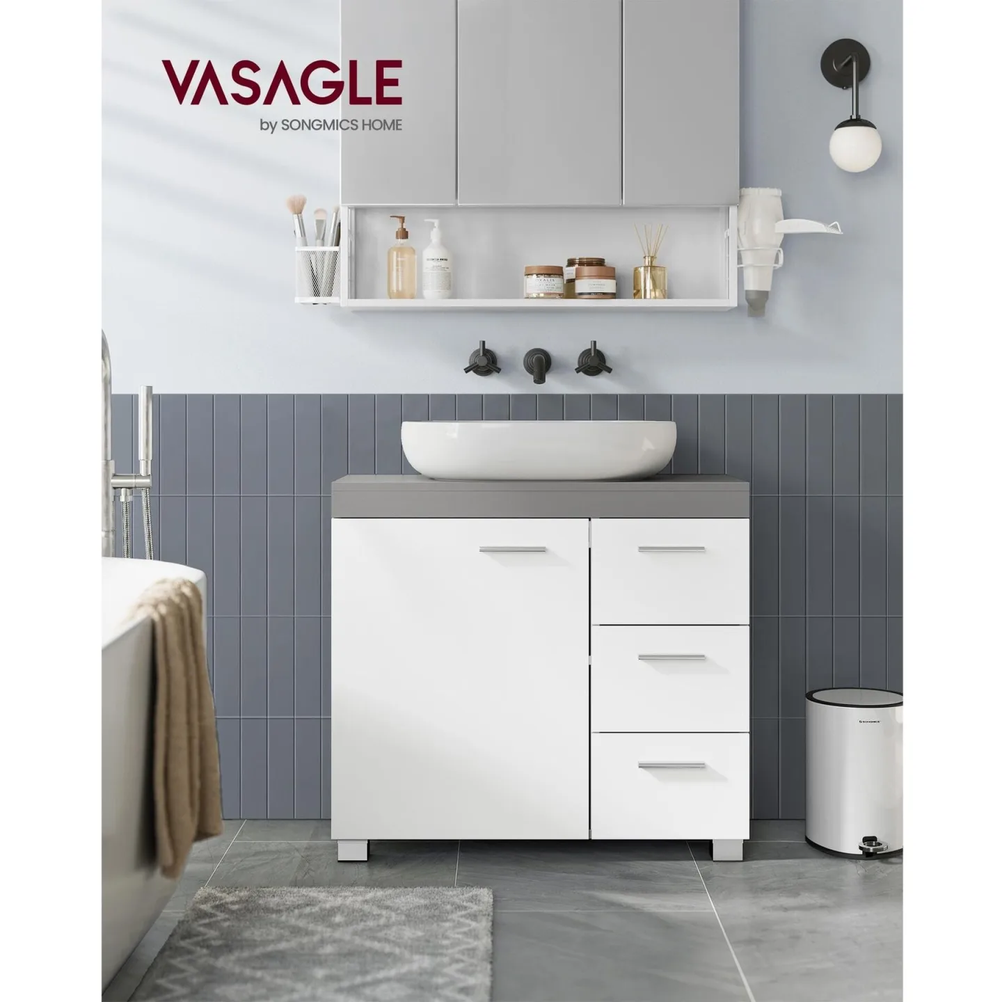 Badmöbel VASAGLE B 70 T 30 H 64 cm - Material: Holz - Badmöbel