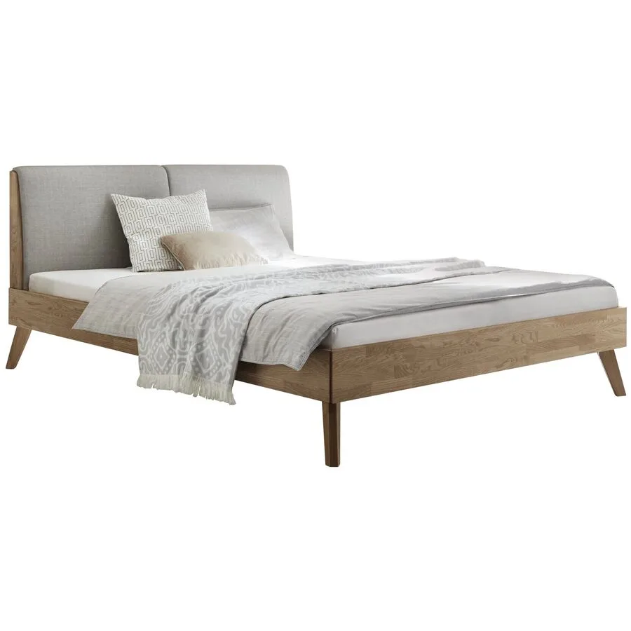Hasena Bett Simone Natur, Hellgrau Eiche, Polyester Stoff Massivholz 140 x 200 cm