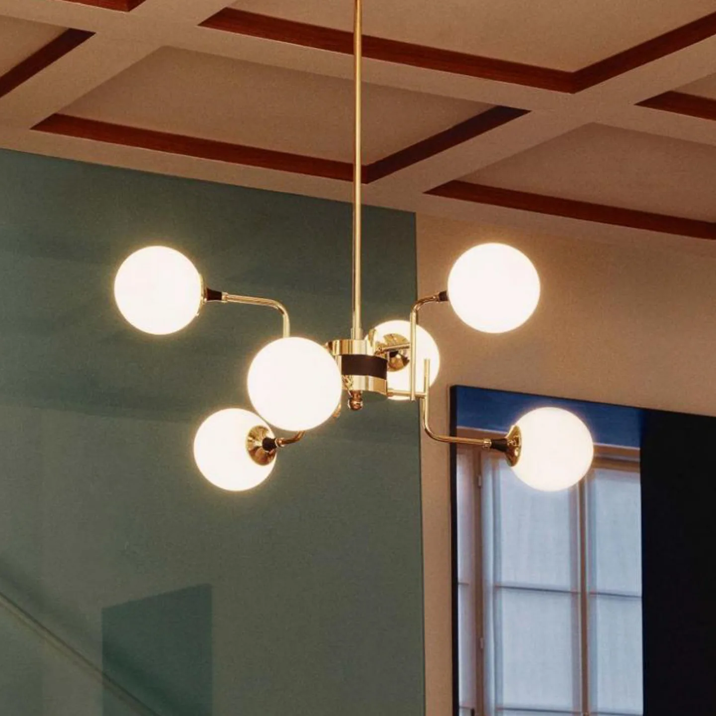 Galassia LED-hængelampe, guldfarvet, 6 lyskilder, 91 cm - Stilnovo - Stue - Design - Messing - Med flere lyskilder