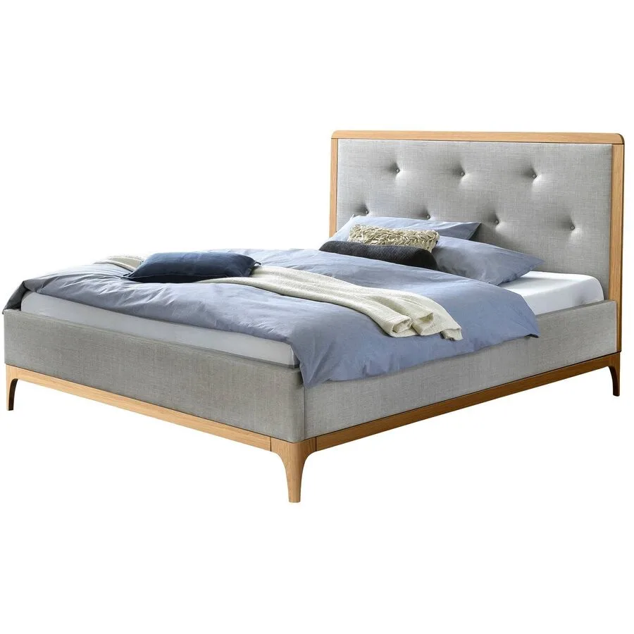 Hasena Bett Dream Pronto Grau, Natur Stoff, Eiche Massivholz 160 x 200 cm