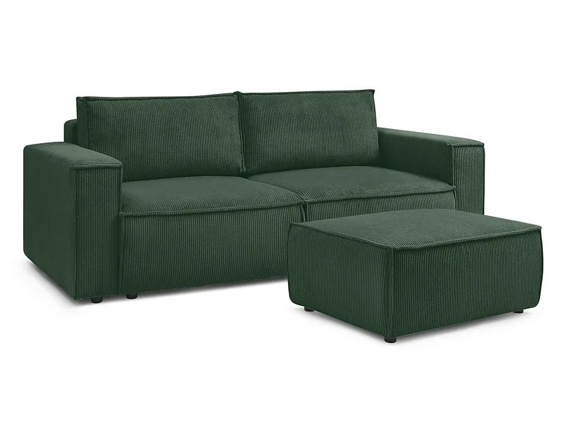 3er Sofa mit Hocker BOBOCHIC NIHAD Cord-Stoff dunkelgrün