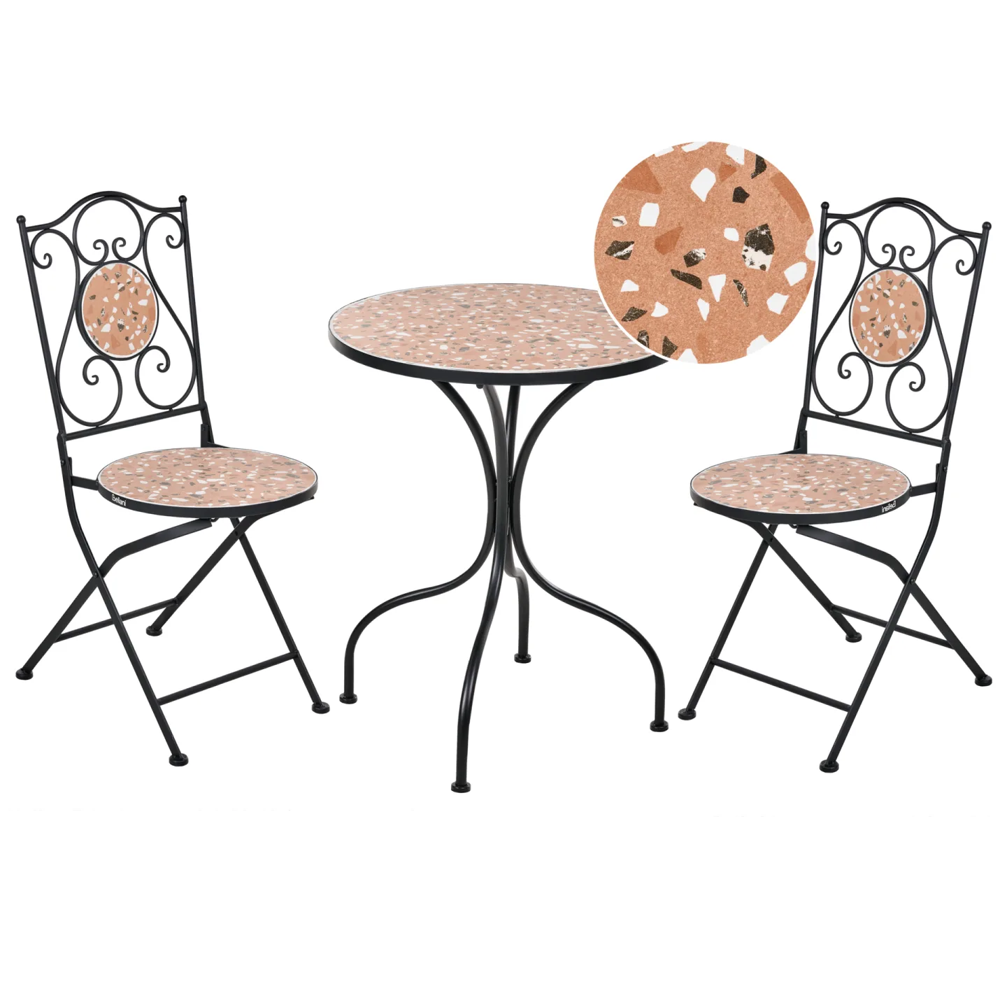 Caféset utomhus Fällbar Adrano Järn - Svart/Brun/Orange