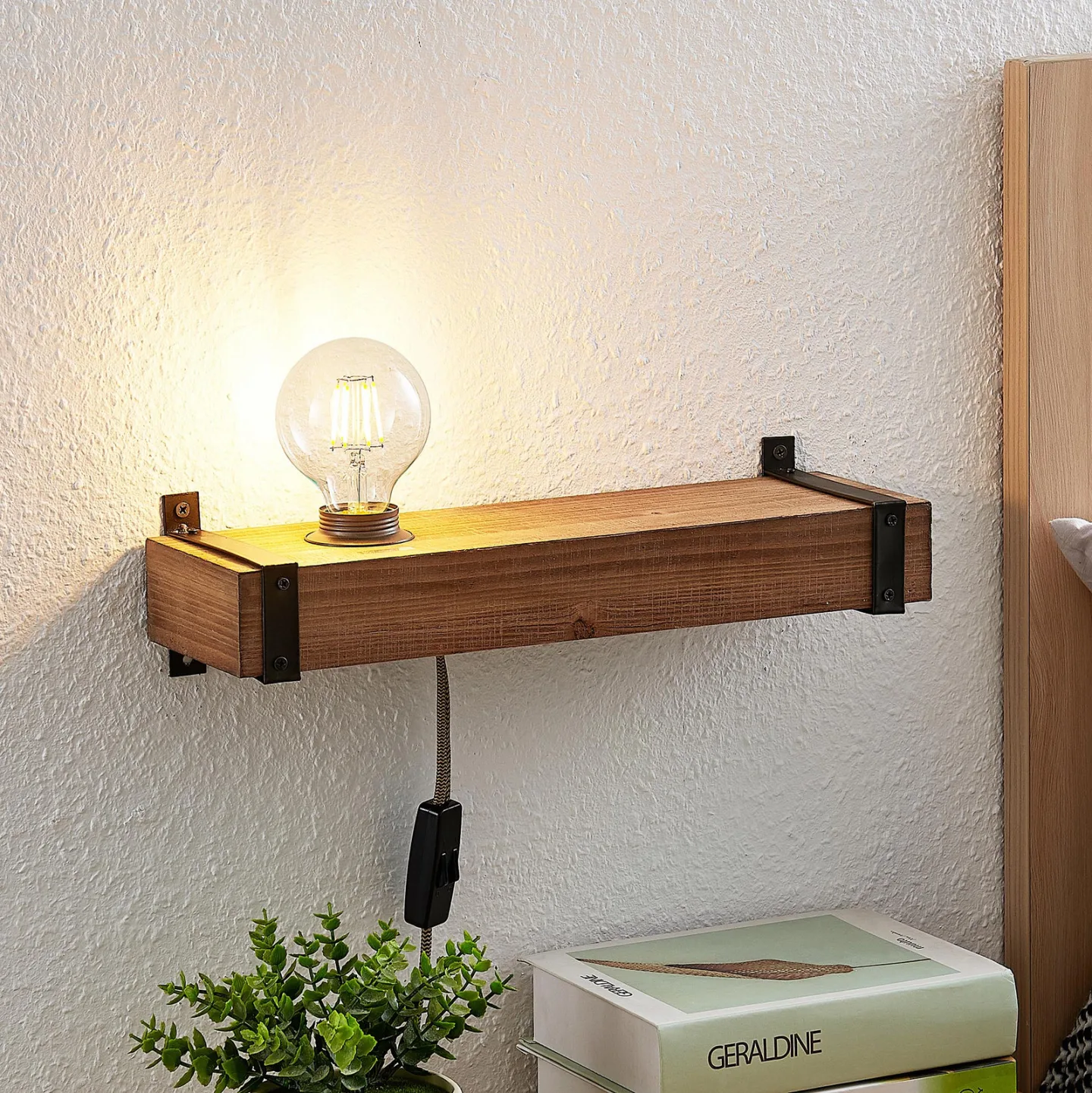 Sverina Wandleuchte Brown/Black - Lindby - Wohnzimmer - Landhaus / Rustikal - Holz - Einflammig