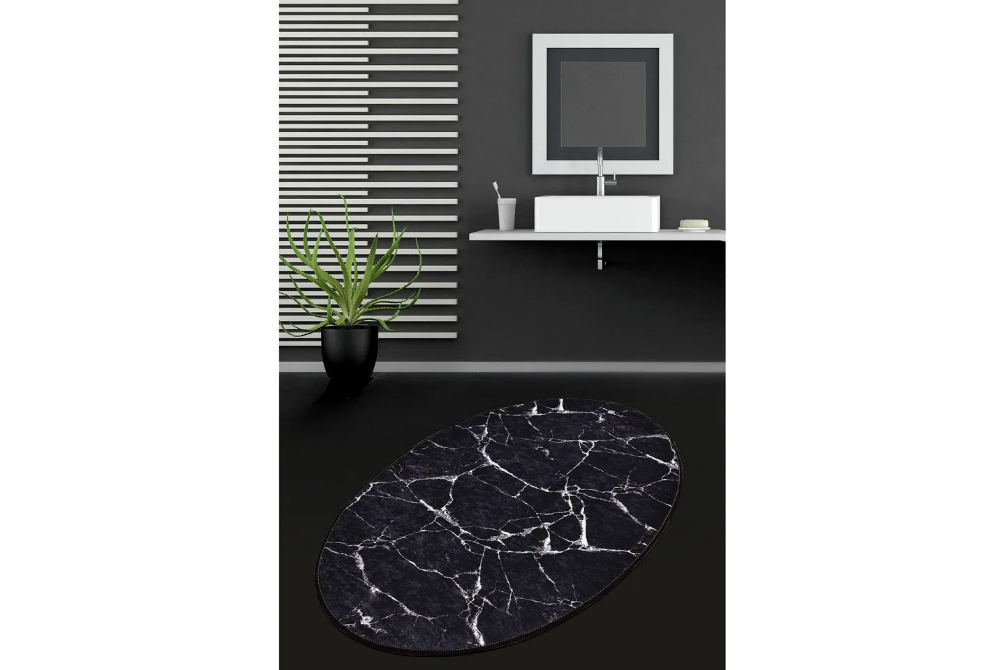 Pari Badrumsmatta 80x120 cm Rund - Svart