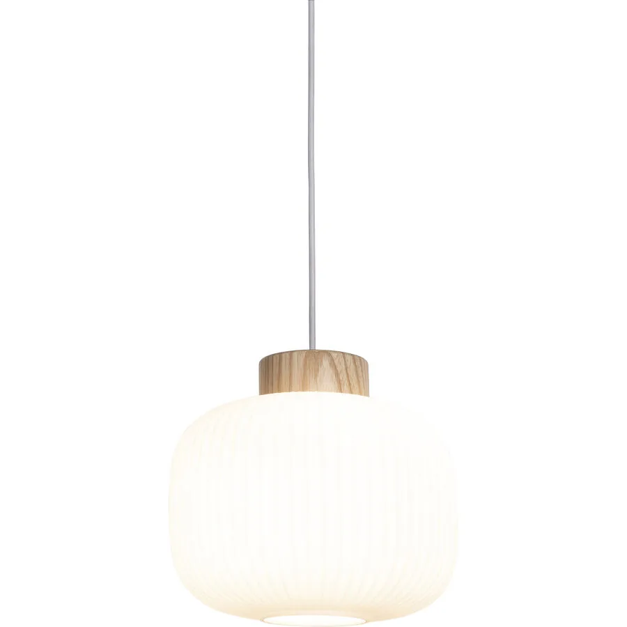 Pendellampe Thie Weiss/Braun Glas/Metall/Holz 30 cm 120 cm - Material: Metall/Glas/Eschenholz