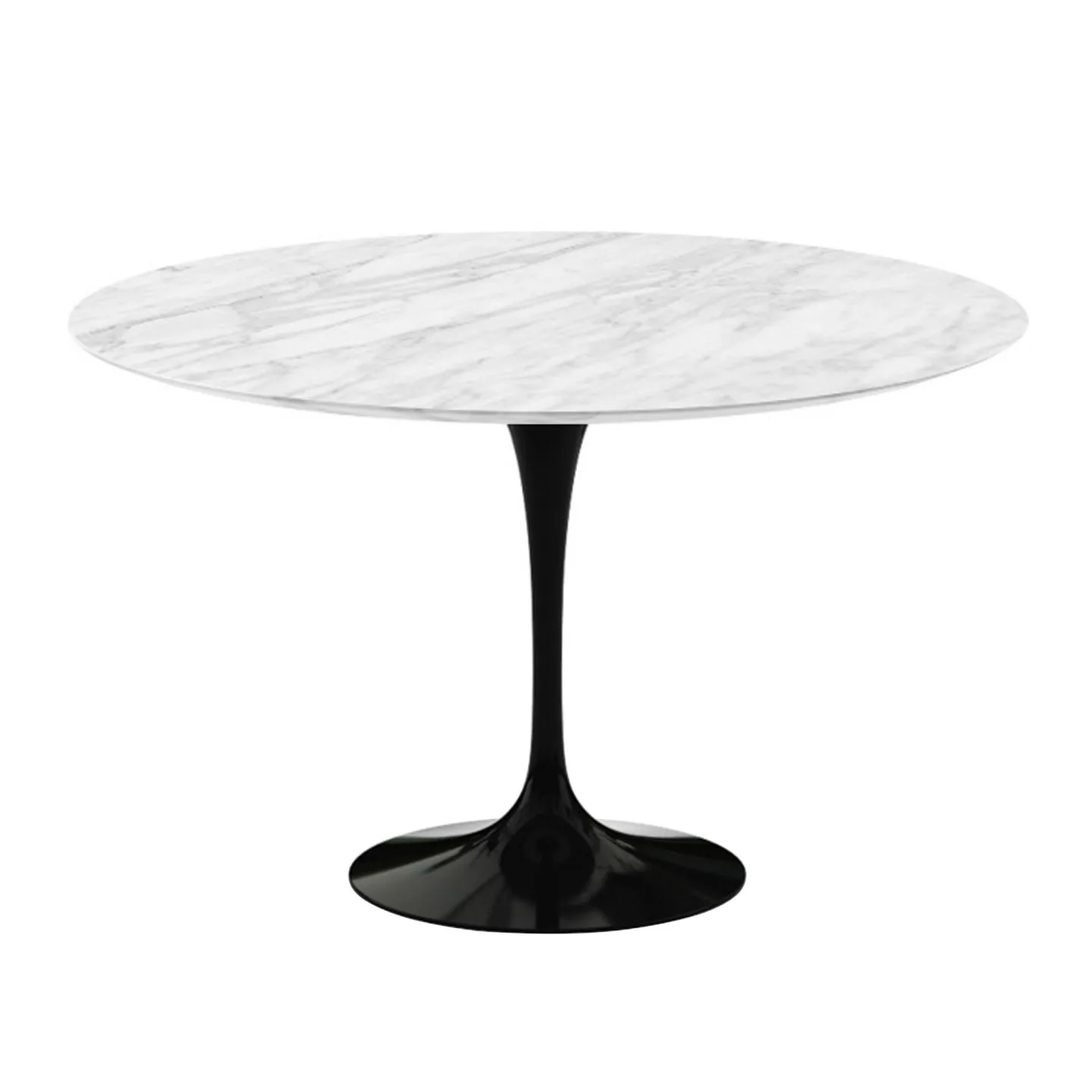 Knoll - Saarinen Round Table - Matbord, Ø 120 cm, Svart underrede, skiva i matt Statuarietto marmor - Matbord - Eero Saarinen - Vit - Metall/Sten