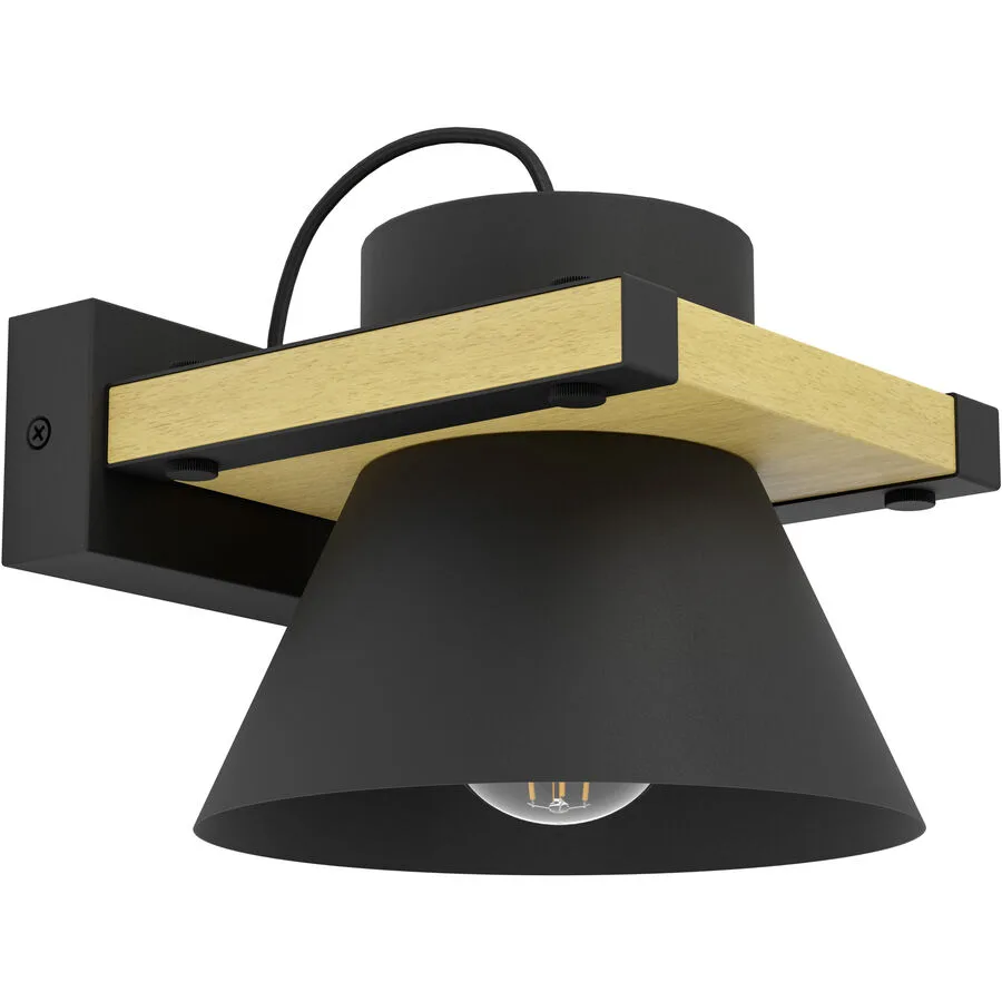 Eglo Wandlampe Maccles Braun/Schwarz Stahl/Holz 15 cm - Material: Holz/Stahl