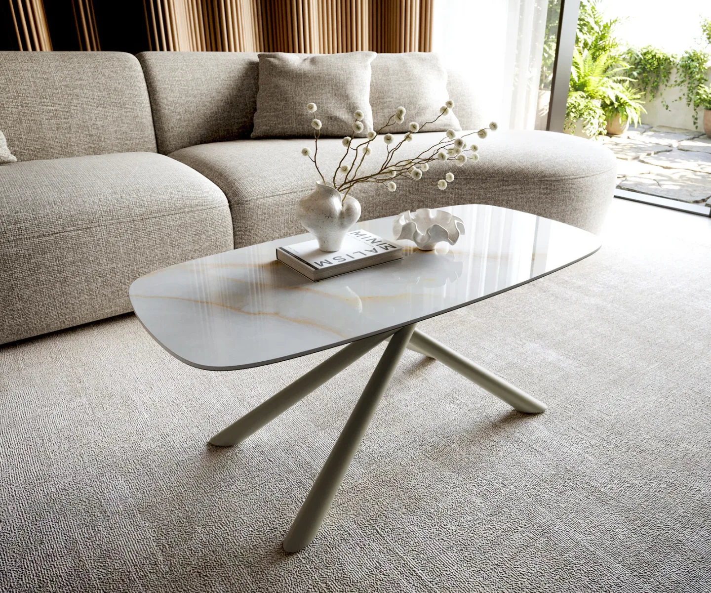 Couchtisch Edge Boot 100x50 cm Keramik Onyx Pearl Sarity Metall Effektfinish Titan