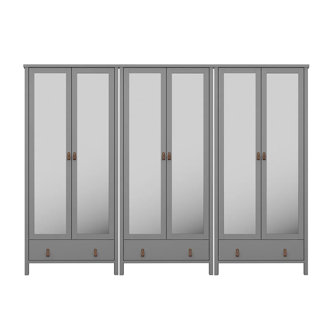 Tromsø Kleiderschrank 6 Spiegeltüren 1 Schublade grau.